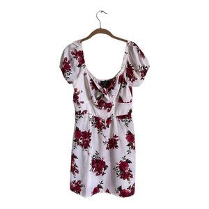 Trixxi White Pink Puff Floral Puff Sleeve Smocked Dress | XL